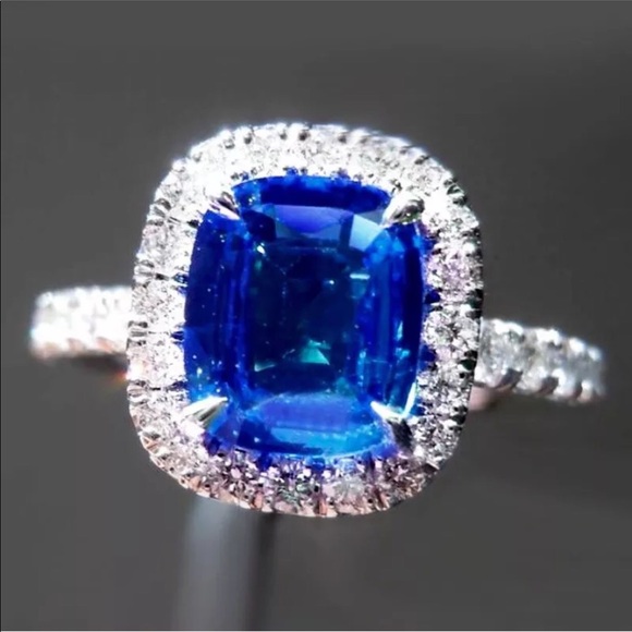 Jewelry - 14k white gold sapphire halo engagement ring